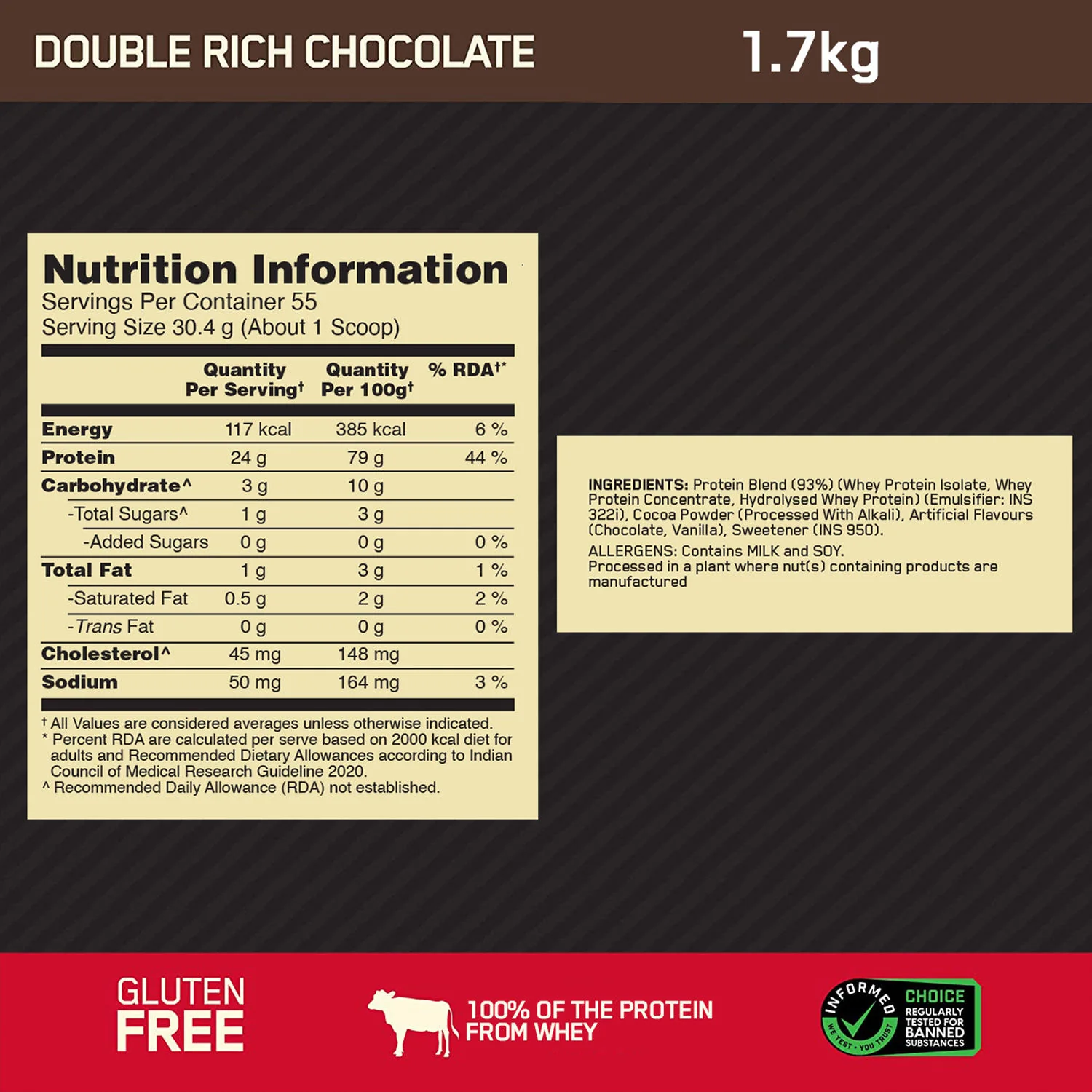 Gold Standard 100% Whey Protein Powder Double Rich Chocolate 1.7 kg + Pre Workout Green Apple - Image 10