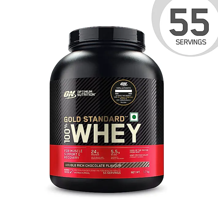 Gold Standard 100% Whey Protein Powder Double Rich Chocolate 1.7 kg + Pre Workout Green Apple - Image 3
