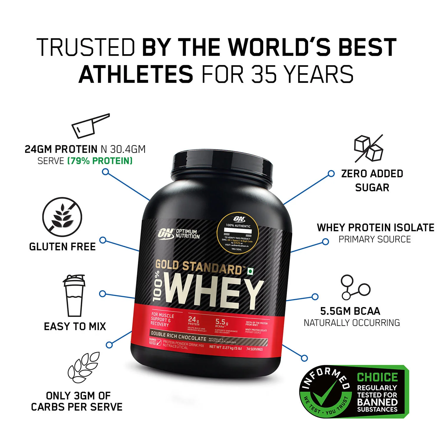 Gold Standard 100% Whey Protein Powder Double Rich Chocolate 1.7 kg + Pre Workout Green Apple - Image 4