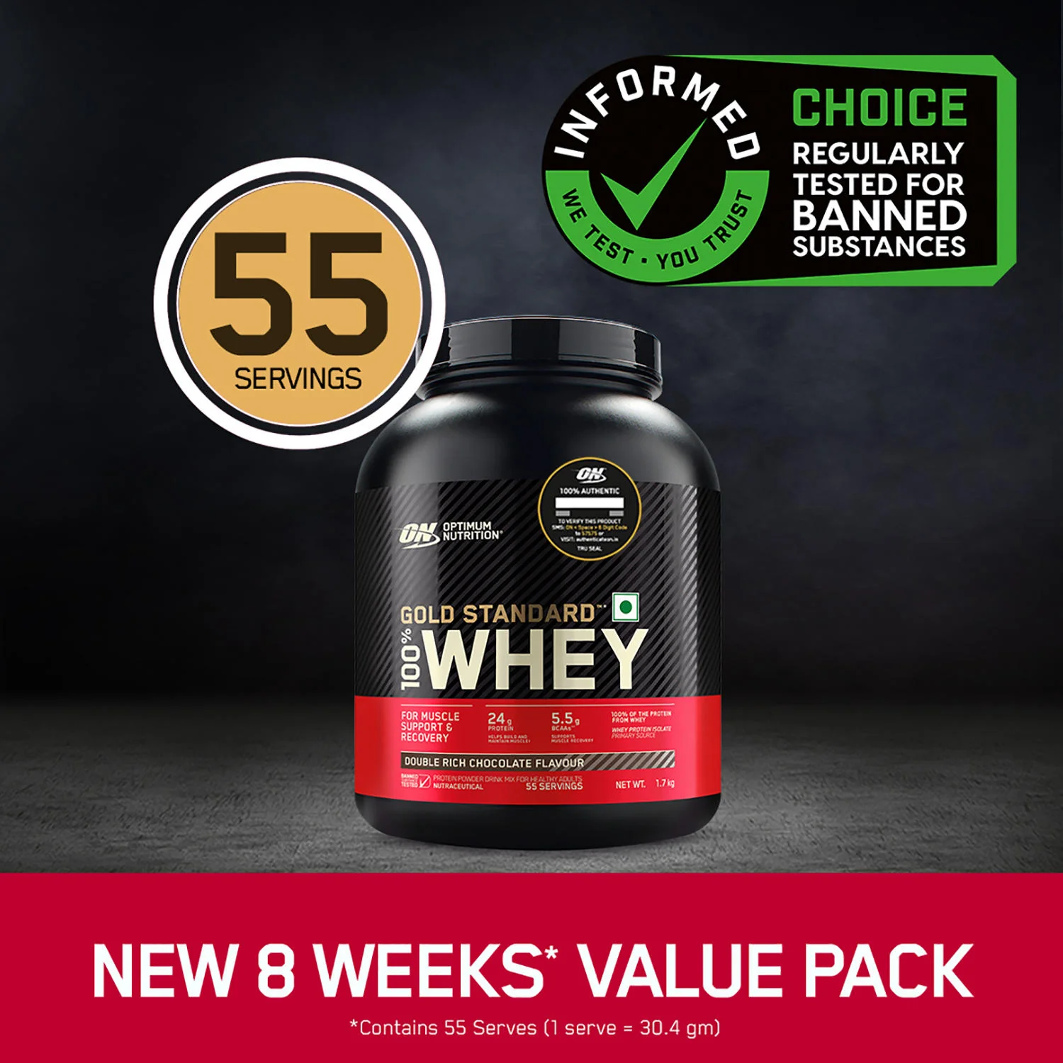 Gold Standard 100% Whey Protein Powder Double Rich Chocolate 1.7 kg + Pre Workout Green Apple - Image 6
