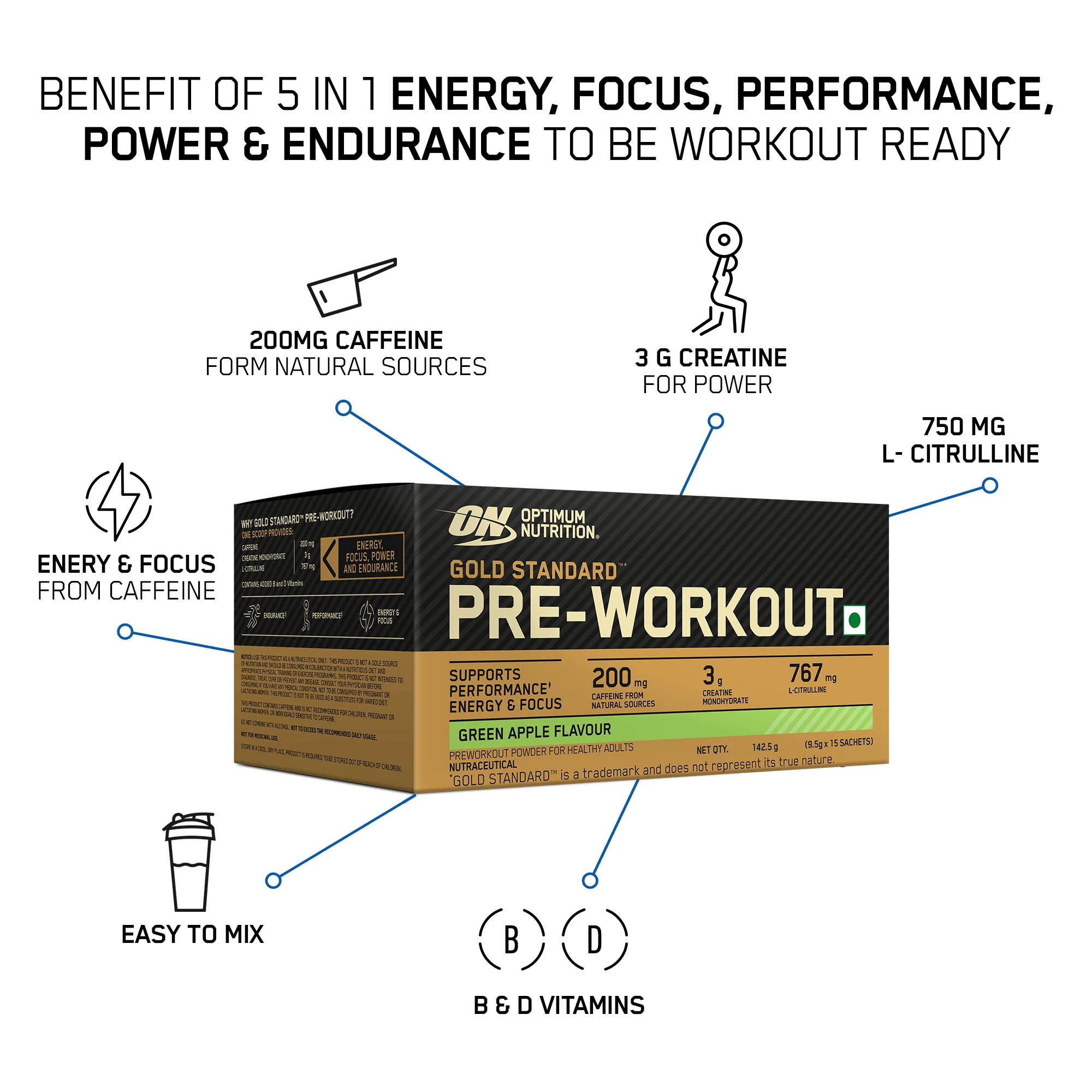 Gold Standard 100% Whey Protein Powder Vanilla Ice Cream 5 lbs + Pre Workout Green Apple - Image 15