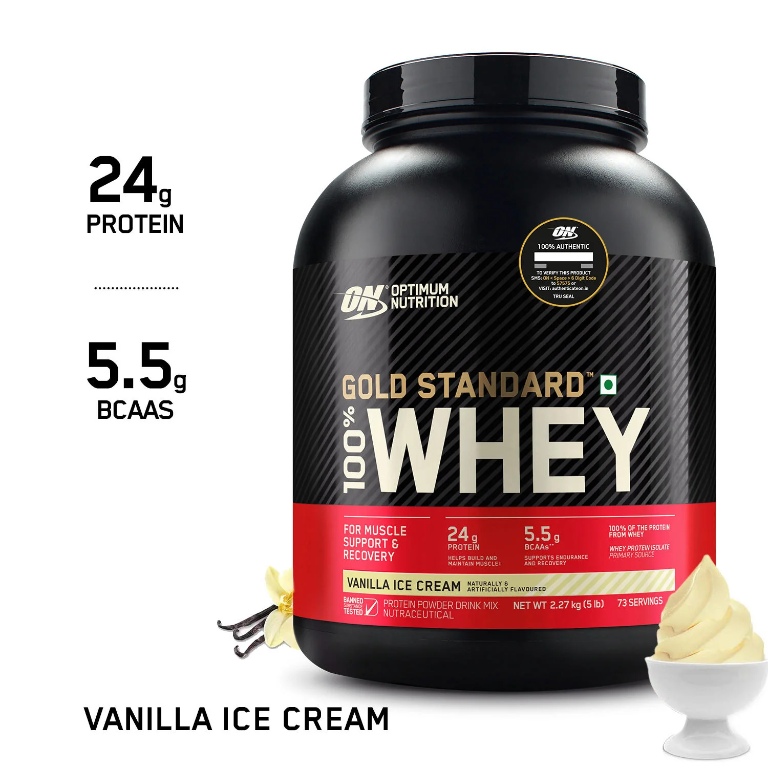 Gold Standard 100% Whey Protein Powder Vanilla Ice Cream 5 lbs + Pre Workout Green Apple - Image 8