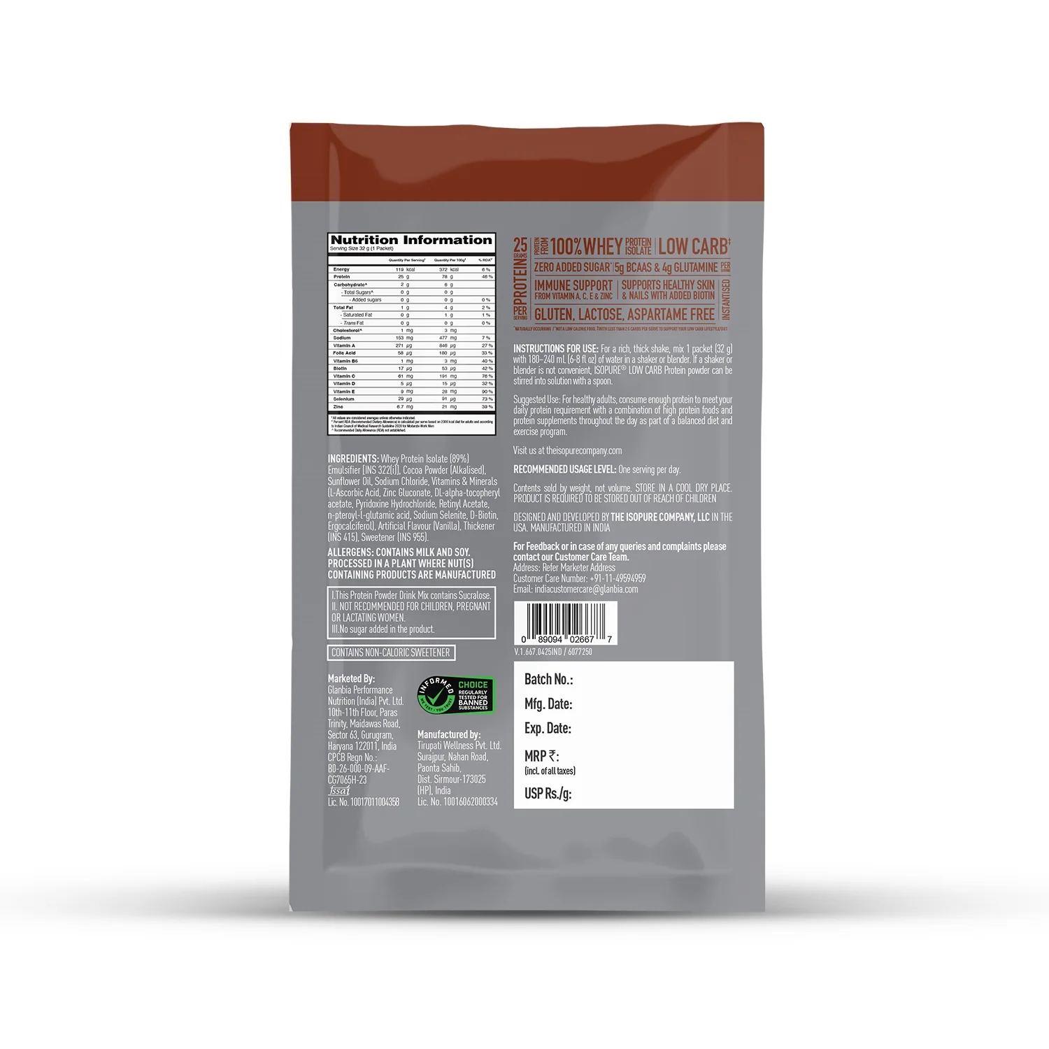 Isopure Low Carb Dutch Chocolate Whey Isolate Protein Powder- Pack of 5 single serve sachets - Image 9