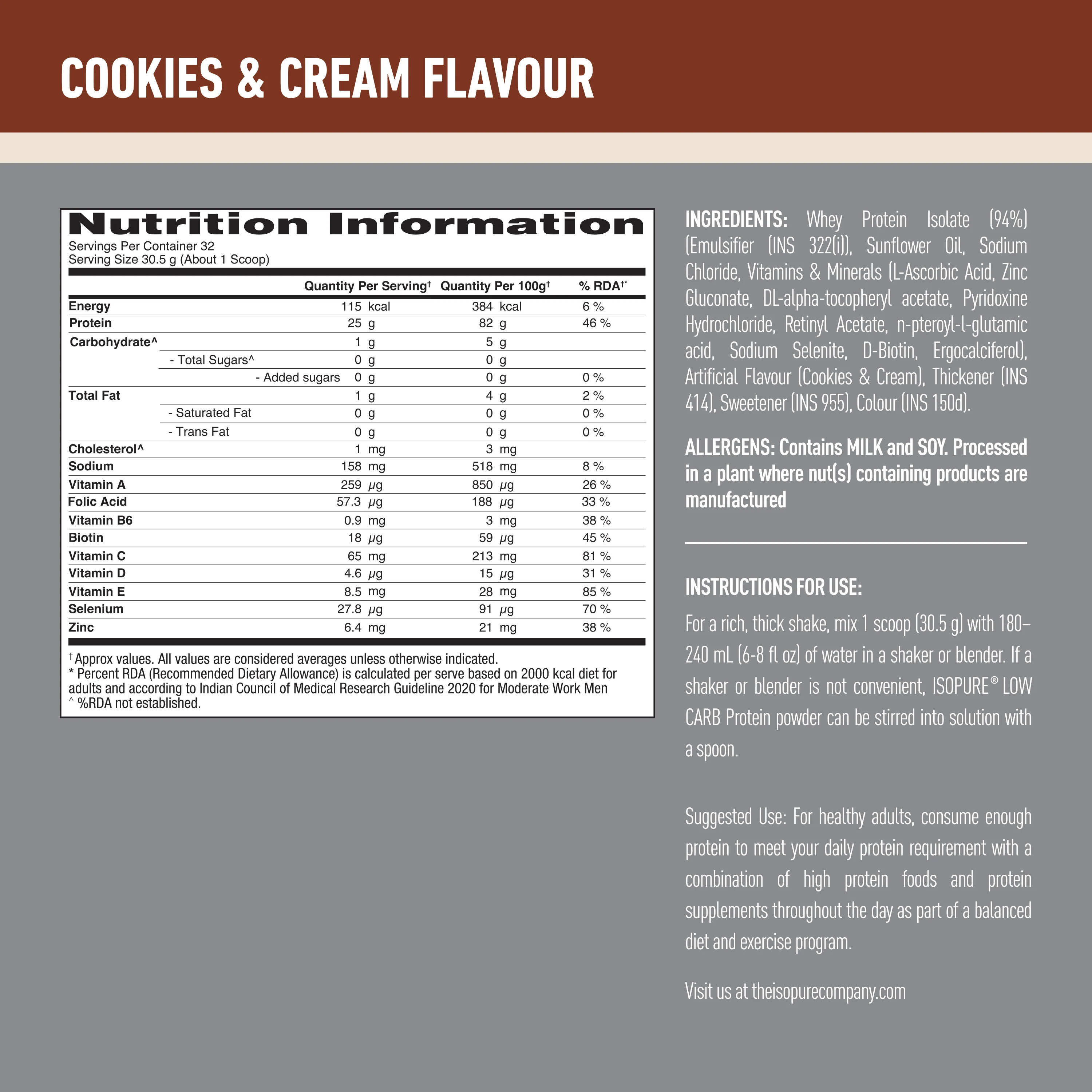 Isopure Cookies & Cream - 1kg / 2.2lb (Low Carb, Lactose-Free, Zero Added Sugar) - Image 11