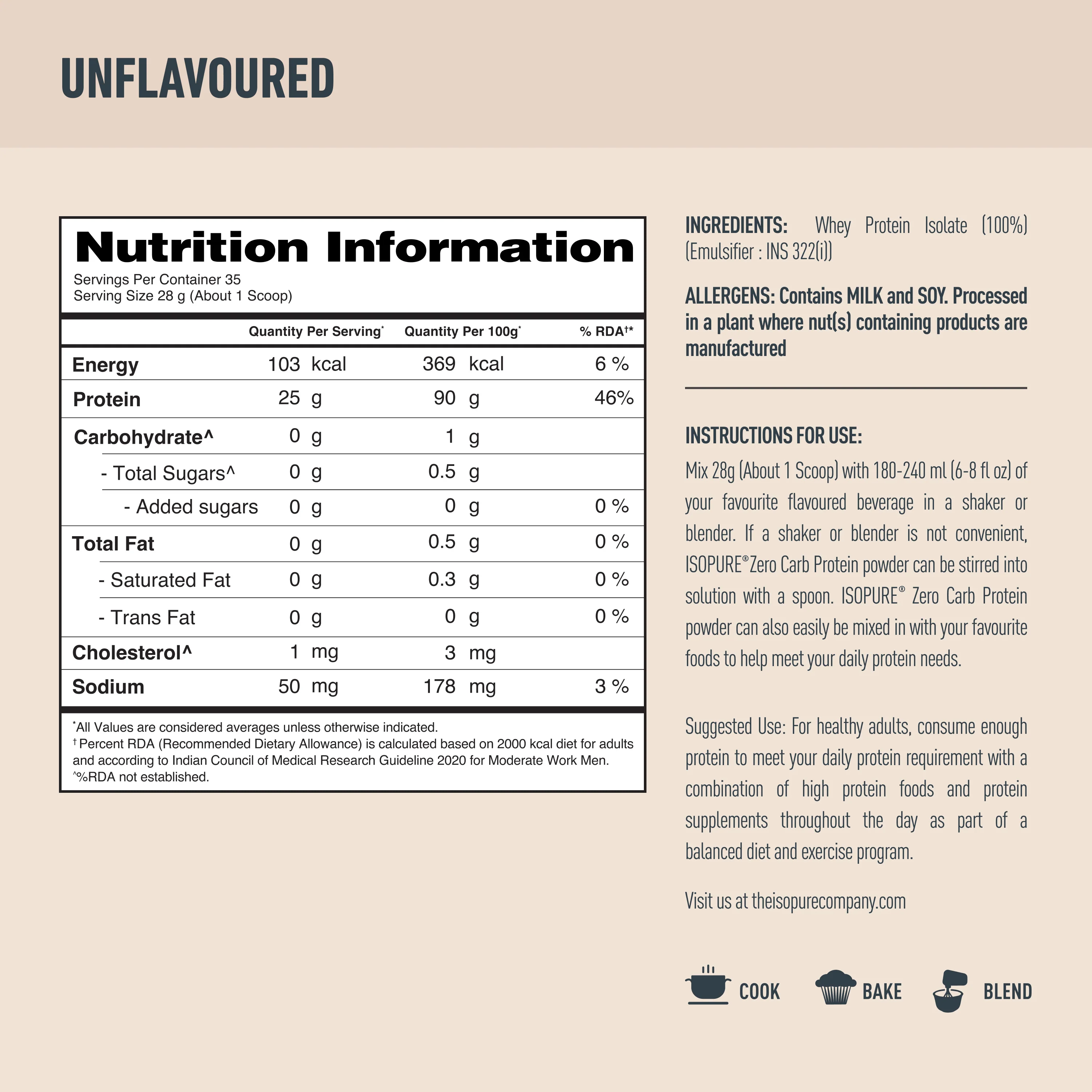 Isopure Zero Carb Protein 1 kg / 2.2 lbs (Unflavoured) - Image 13