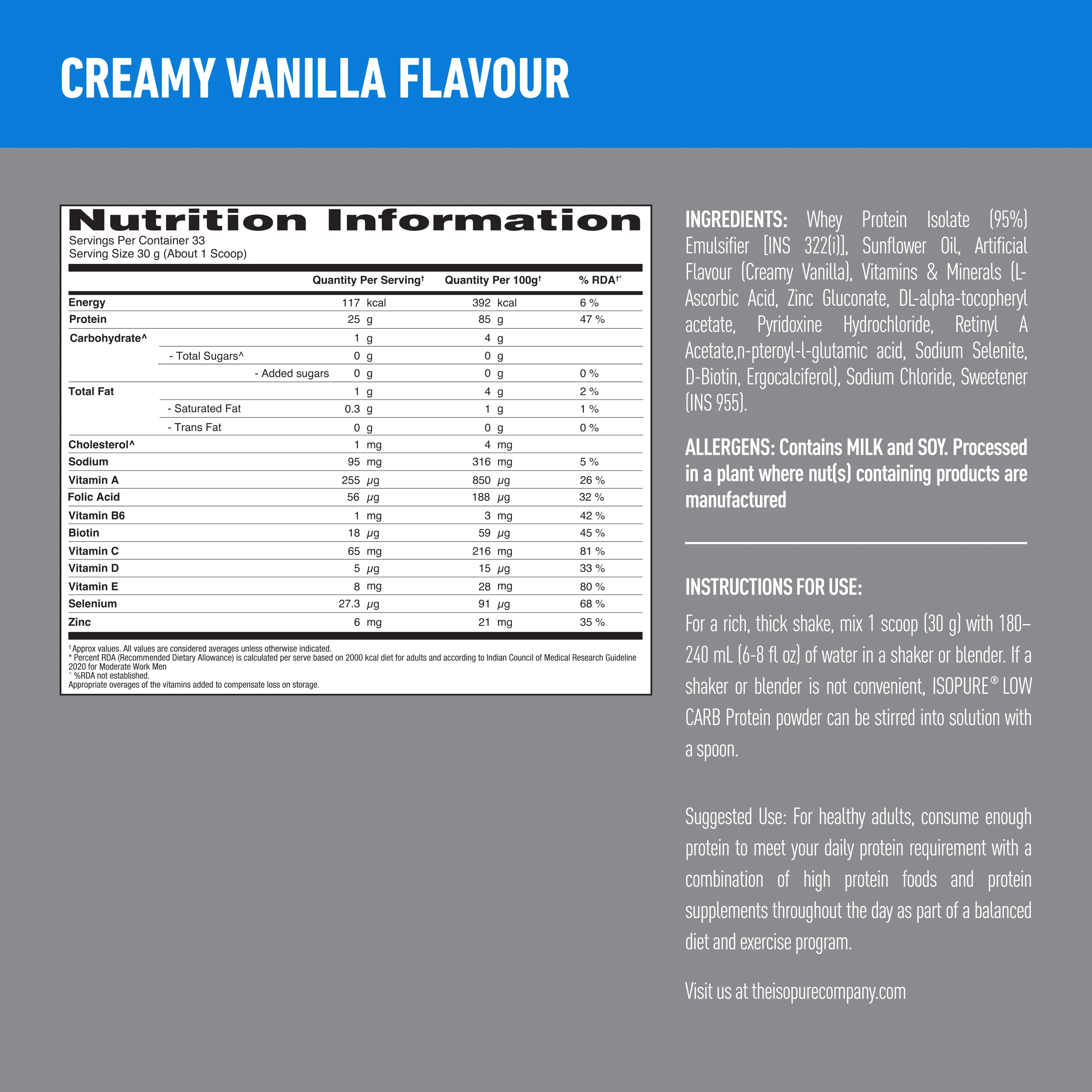 Isopure - Vanilla - 1 Kg + Isopure Collagen Peptides (12g/serve) with Biotin & Vitamin E- 250g (Unflavored) - Image 12