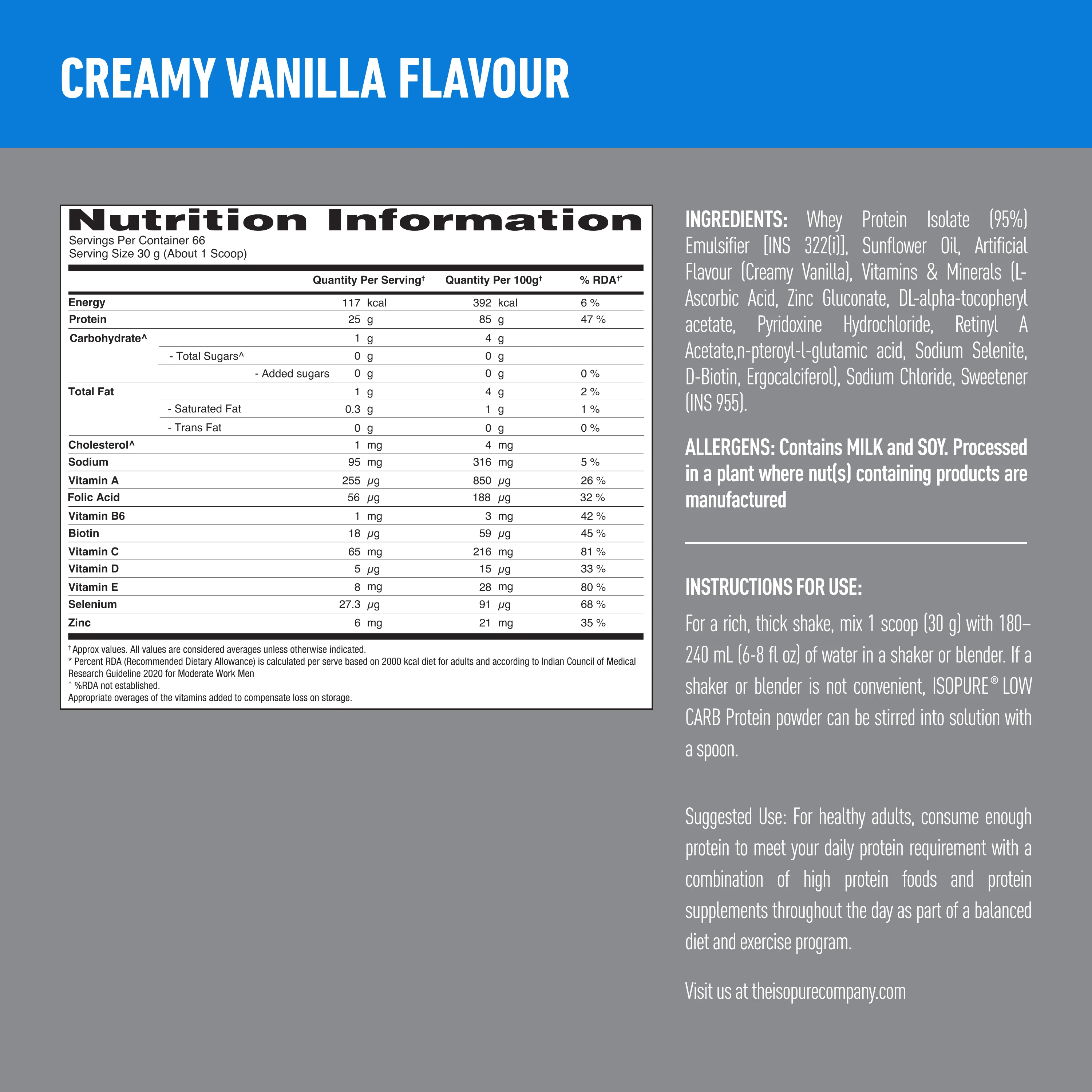 Isopure Whey Protein Isolate Powder with Vitamins for Immune Support - 2 kg (Creamy Vanilla) - Image 9