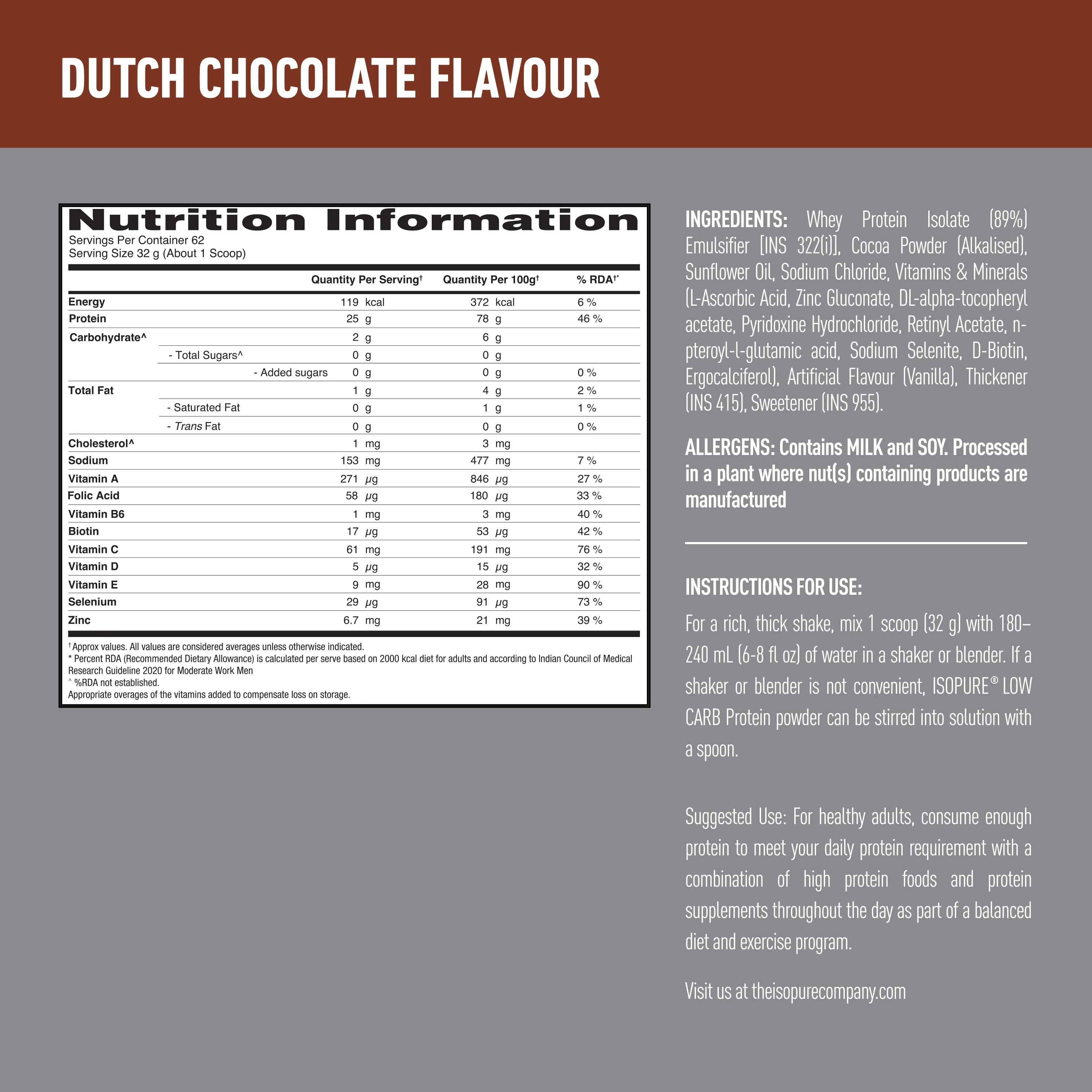 Isopure Whey Protein Isolate Powder with Vitamins for Immune Support - 2kg (Dutch Chocolate) - Image 9