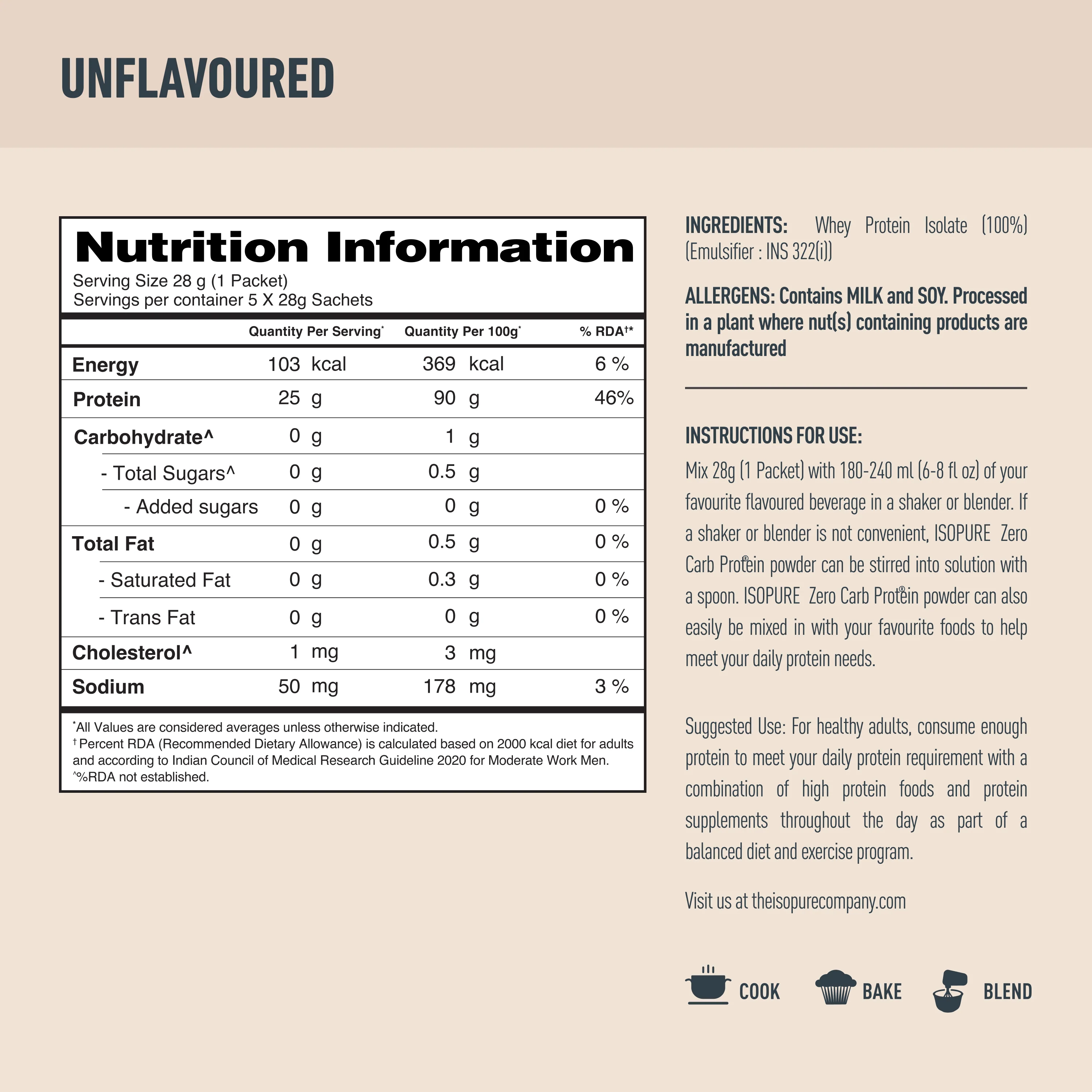 Isopure Zero Carb Unflavored Whey Isolate Protein Powder- Pack of 5 single serve sachets - Image 10