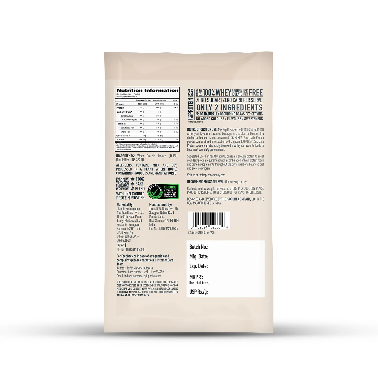 Isopure Zero Carb Unflavored Whey Isolate Protein Powder- Pack of 5 single serve sachets - Image 11