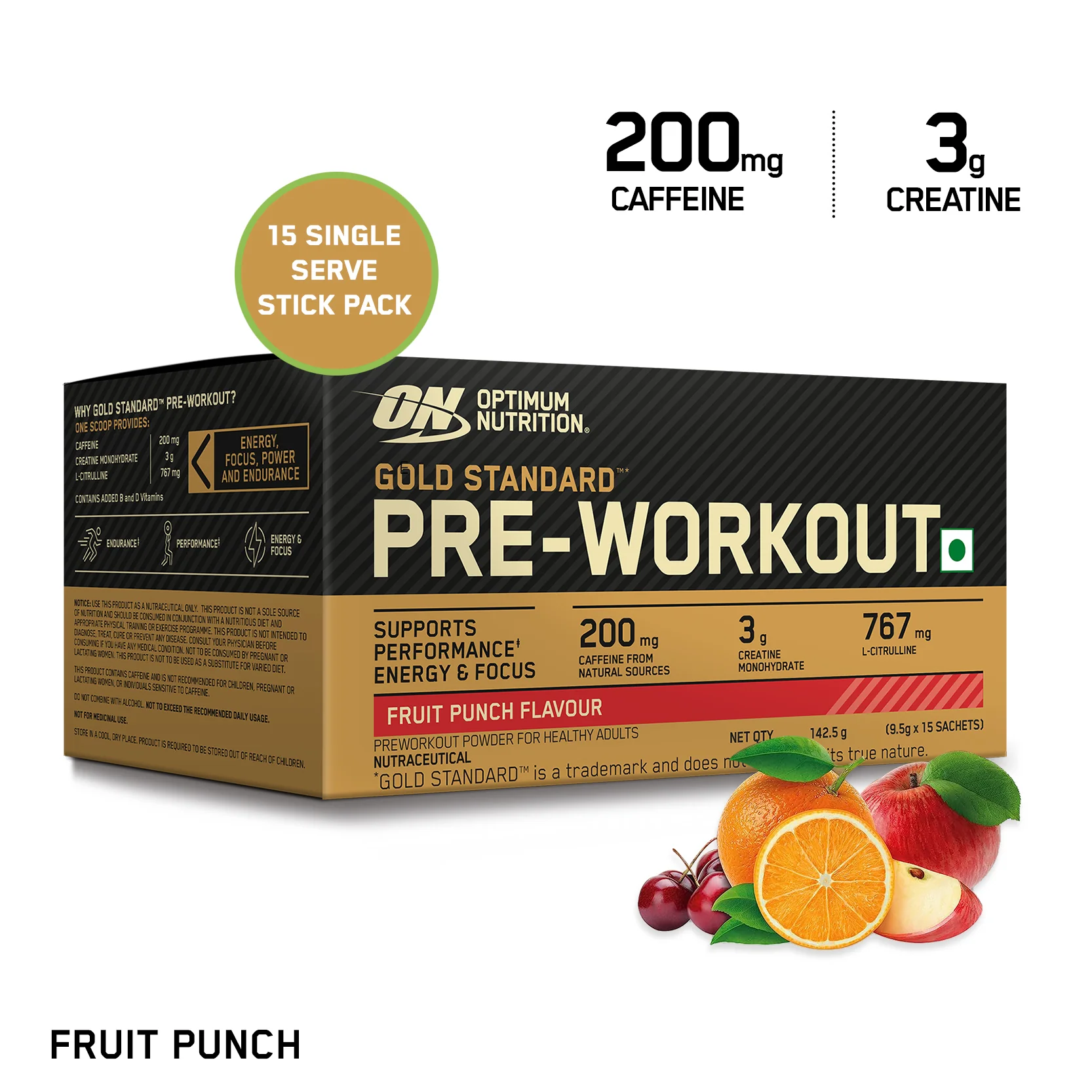 Optimum Nutrition (ON) Gold Standard Pre-Workout- 142.5g/15 single serve packs (Fruit Punch Flavor), For Energy, Focus, Power, Endurance & Performance - Image 6