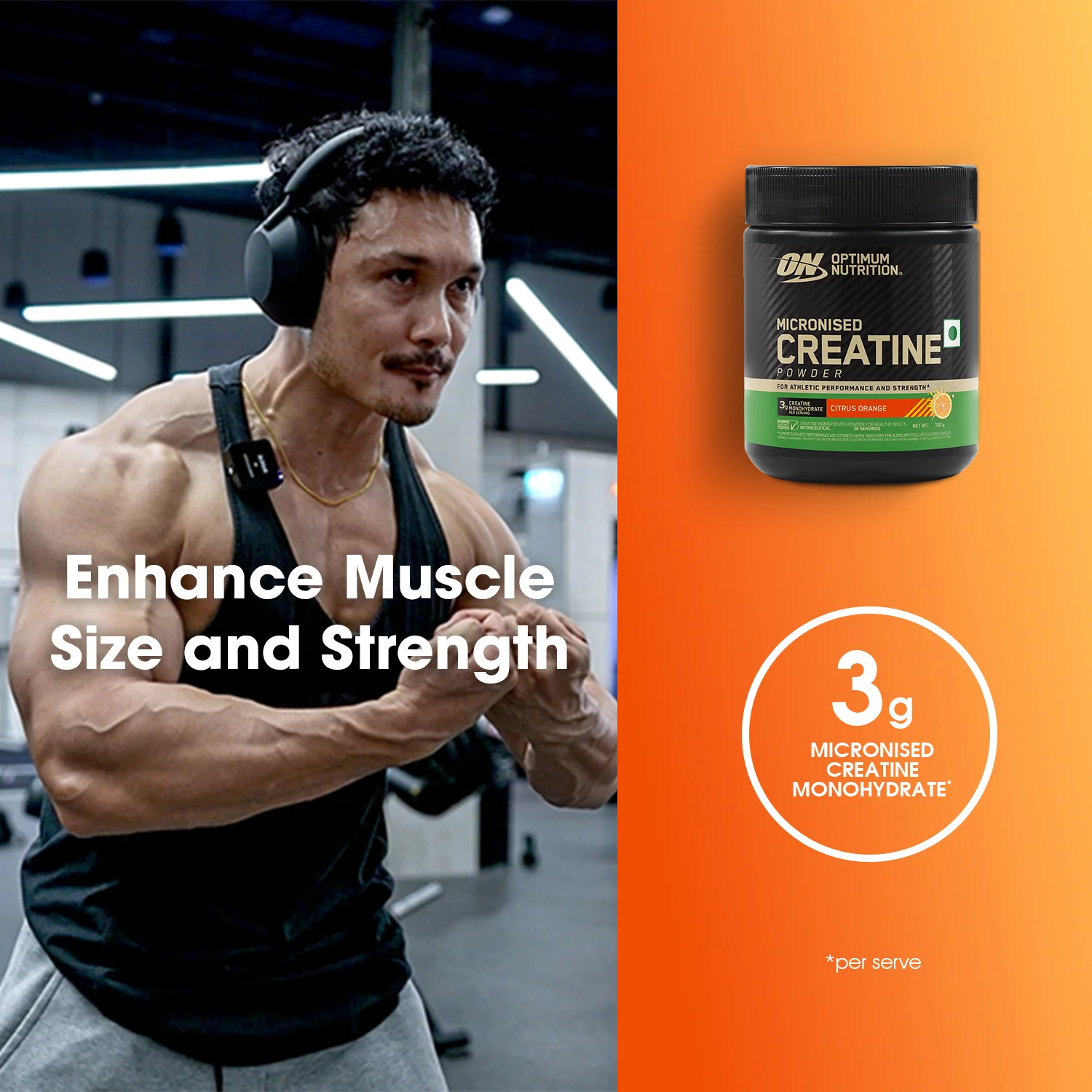 Optimum Nutrition (ON) Micronized Creatine Powder - 100g, Citrus Orange - Image 3