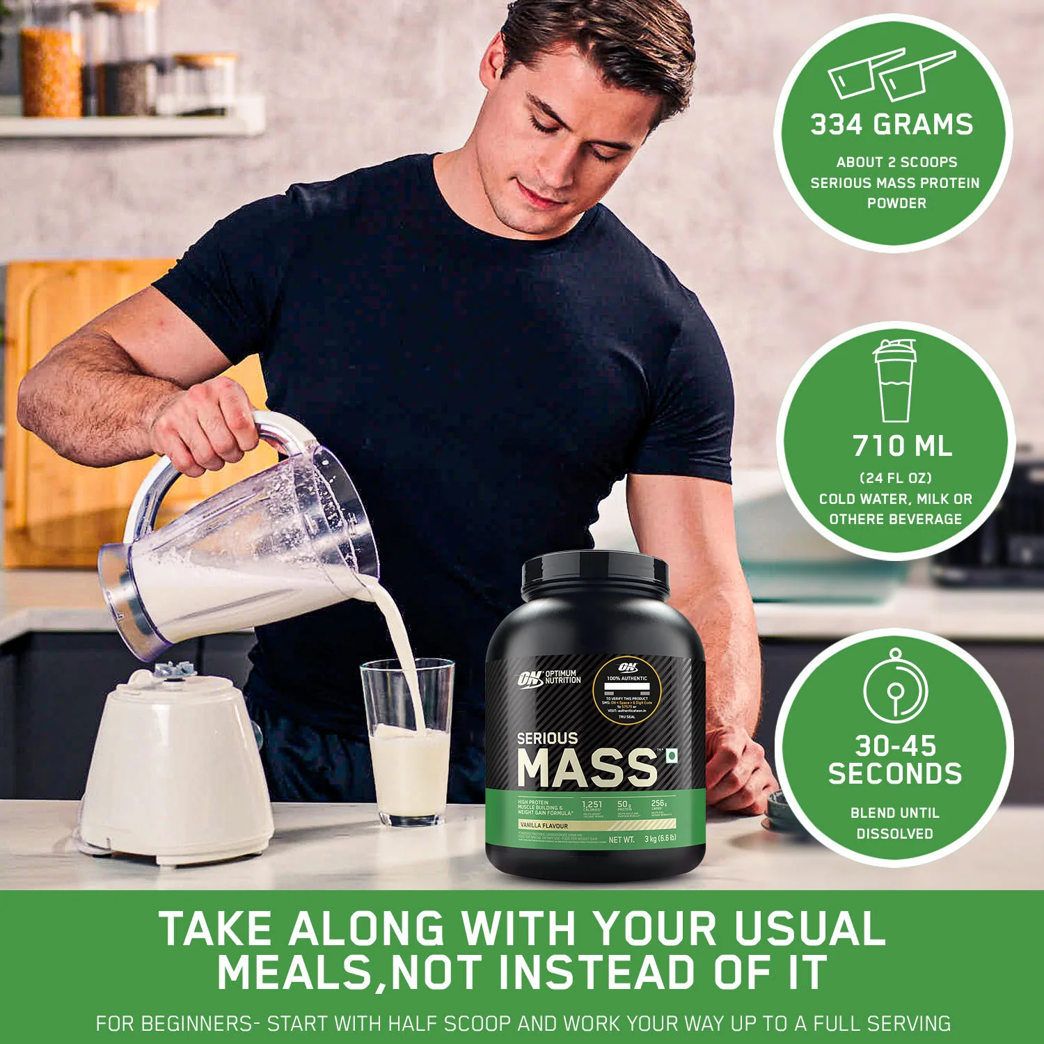 Serious Mass Weight Gainer - Vanilla flavour - 1KG - Image 4