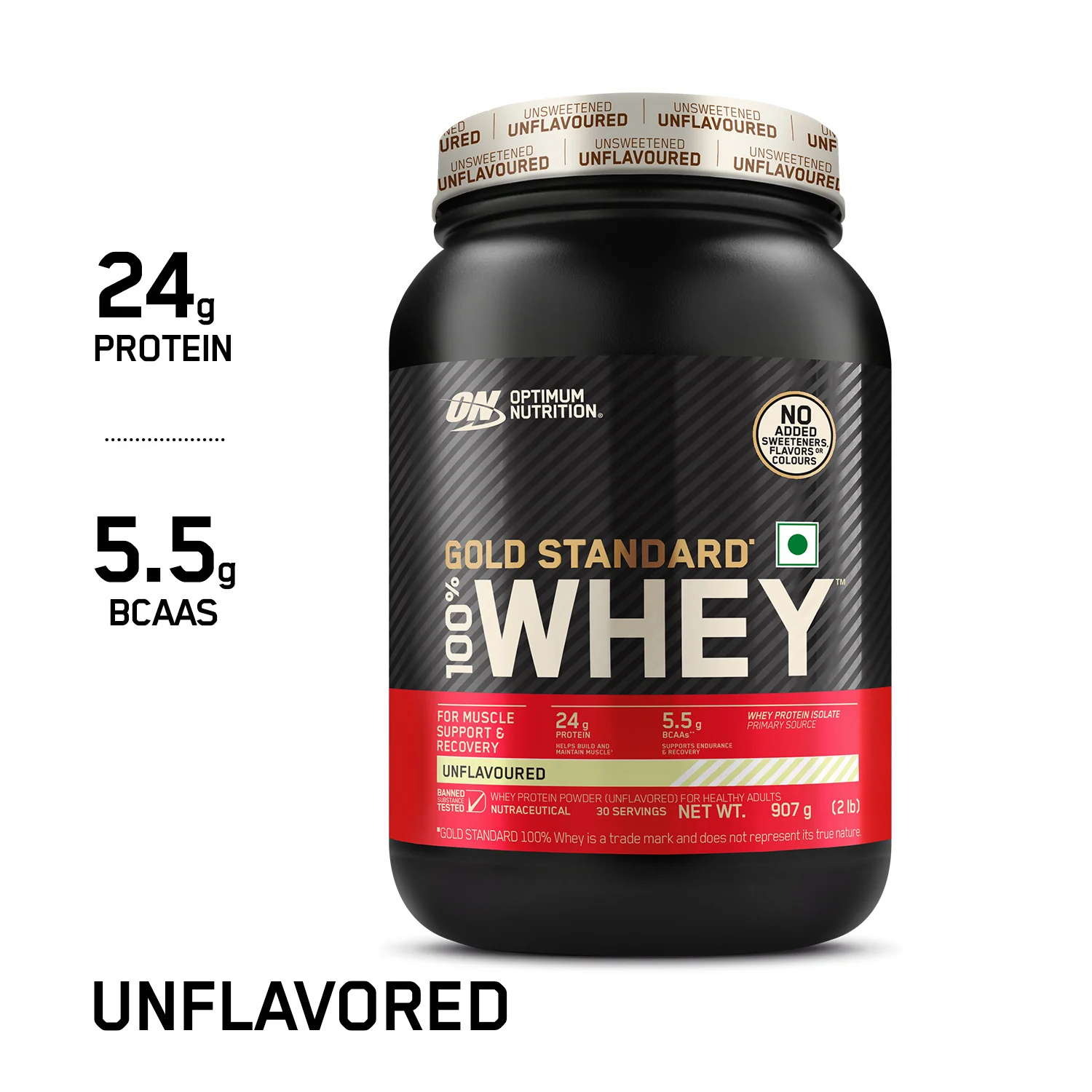 Unflavoured Optimum Nutrition (ON) Gold Standard 100% Whey Protein Powder - 2 lb, 907 g - Image 12