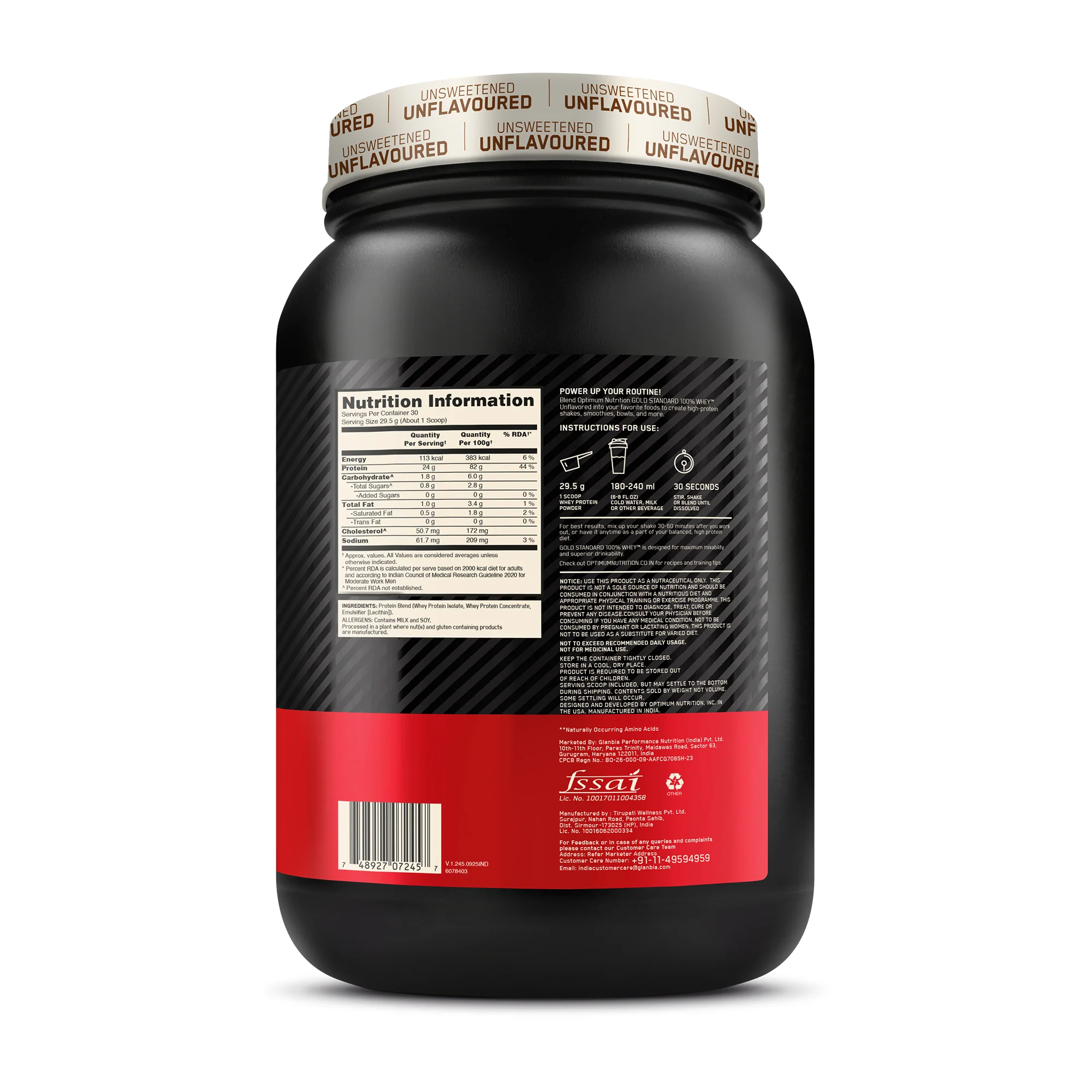 Unflavoured Optimum Nutrition (ON) Gold Standard 100% Whey Protein Powder - 2 lb, 907 g - Image 16
