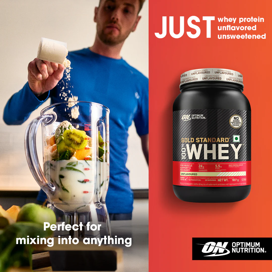 Unflavoured Optimum Nutrition (ON) Gold Standard 100% Whey Protein Powder - 2 lb, 907 g - Image 3