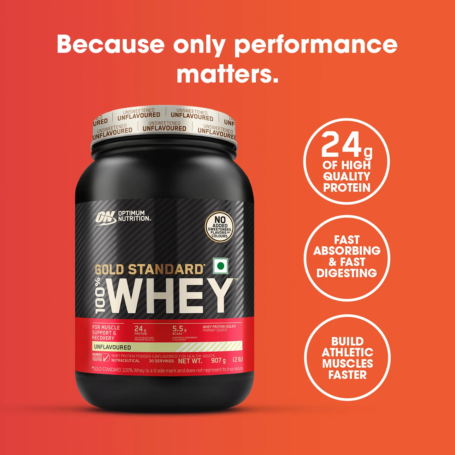 Unflavoured Optimum Nutrition (ON) Gold Standard 100% Whey Protein Powder - 2 lb, 907 g - Image 4