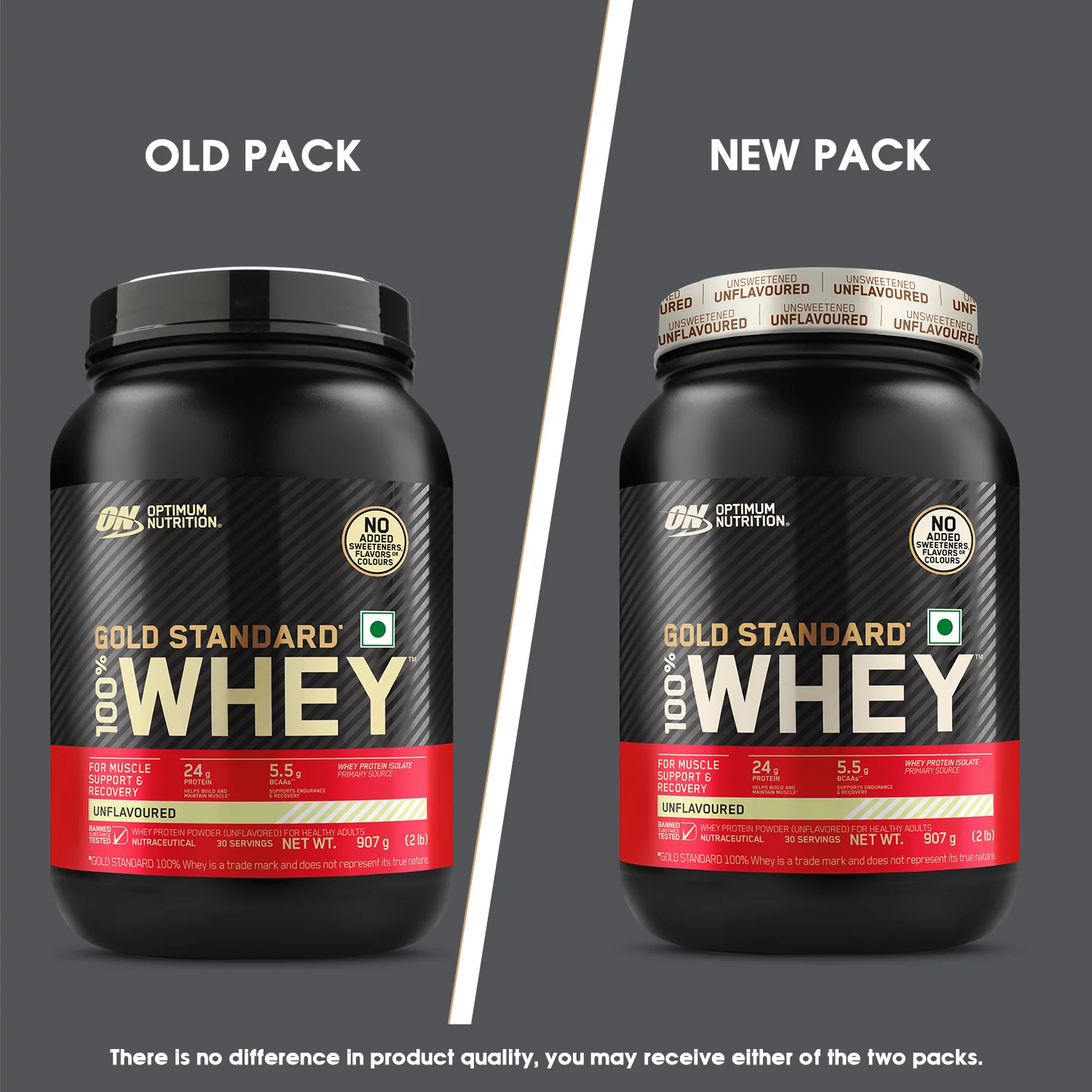 Unflavoured Optimum Nutrition (ON) Gold Standard 100% Whey Protein Powder - 2 lb, 907 g - Image 6
